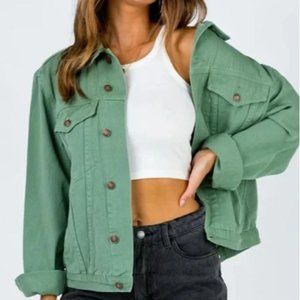 Princess Polly Green Jean Jacket - EUC